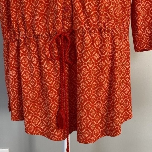 LAUREN Ralph Lauren Geometrical Print Tunic Top 3/4 Sleeve Drawstring Tassel - Picture 6 of 14